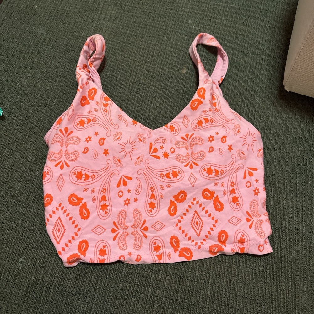 AERIE/OFFLINE Pink and Orange Patterned Crop Top